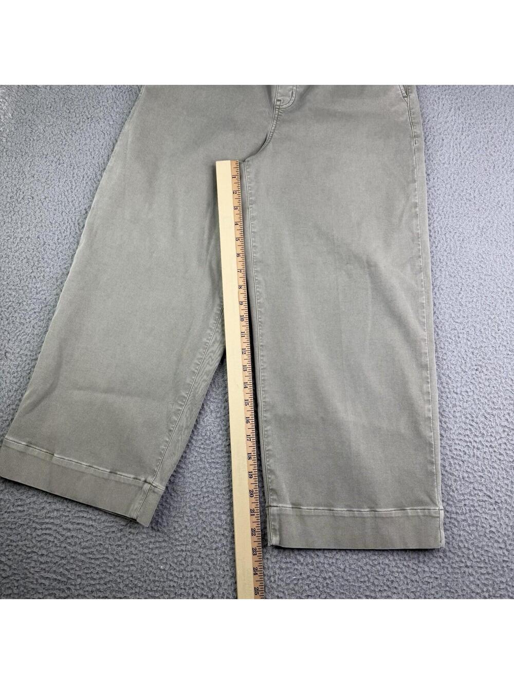 Spanx Green Twill Cropped Wide Leg Pants Women's Large (30x23) High Rise Stretch - Picture 7 of 12